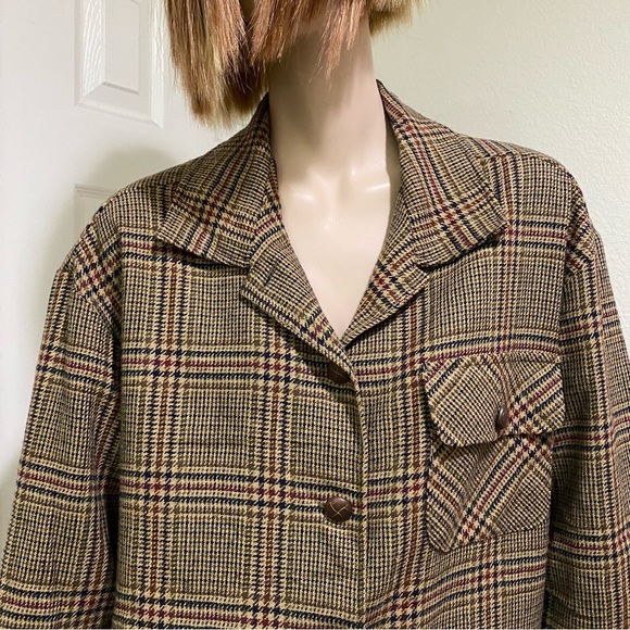 Vintage For Pete’s Sake Brown/Tan Houndstooth Oversized Blazer Jacket Size L - Picture 5 of 14